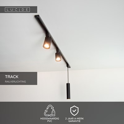Lucide TRACK Afdekplaat/cover- 1-fase Railsysteem / Railverlichting - 2 meter - Zwart (Uitbreiding)
